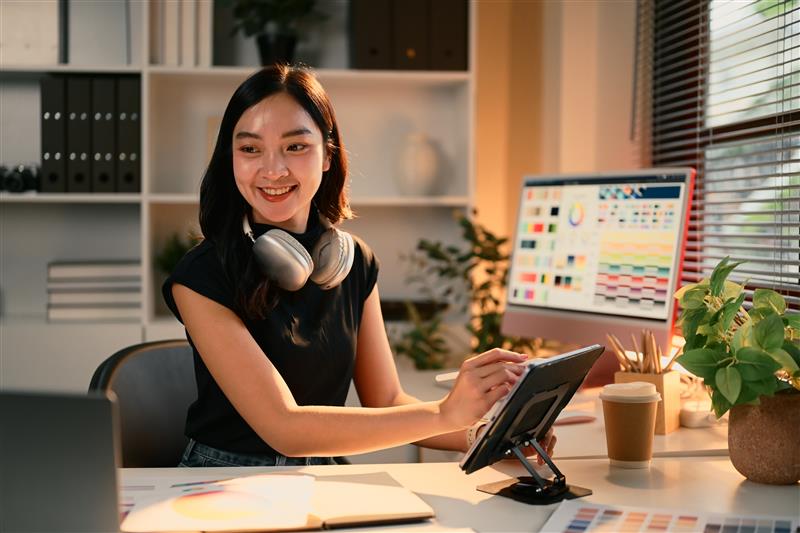 cheerful graphic designer